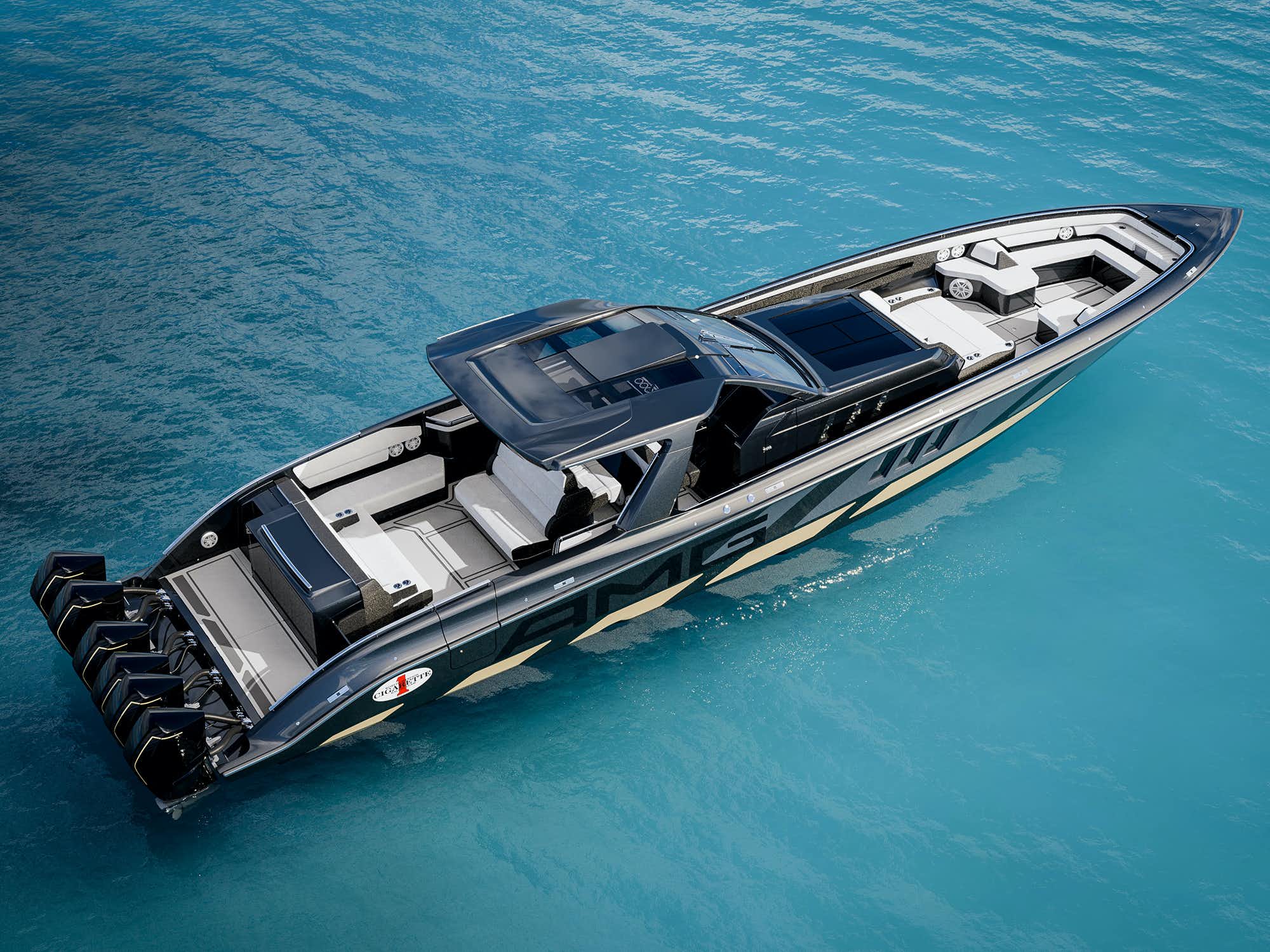 High performance boat showing motors