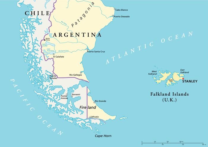 Map of South America showing Cape Horn