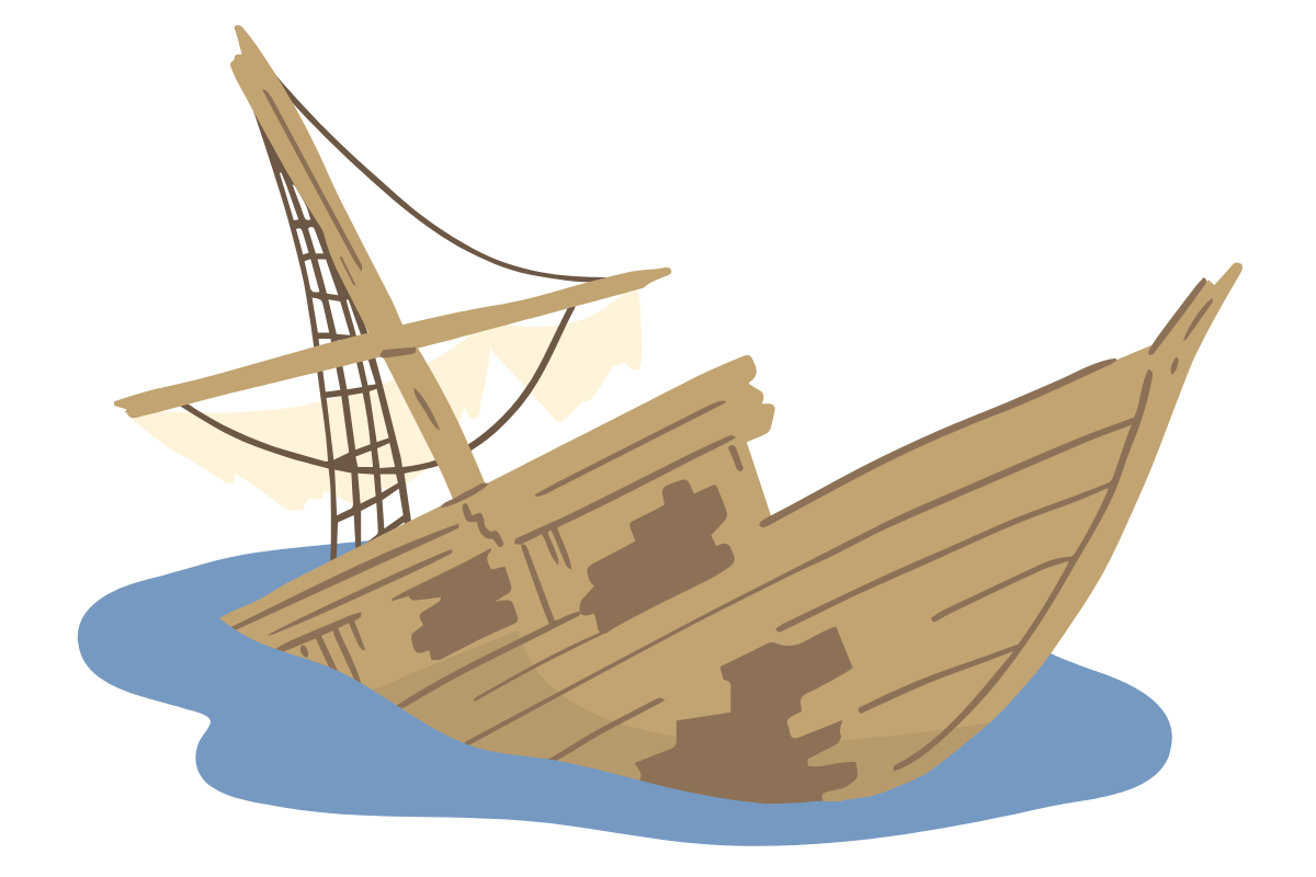 Shipwreck boat graphic highlighting vessel risk